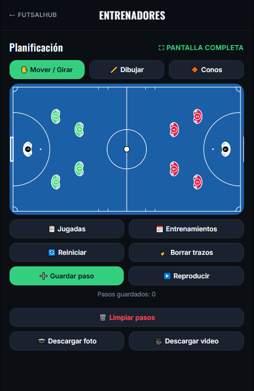 Futsal Hub: planificación con pizarra táctica para entrenadores