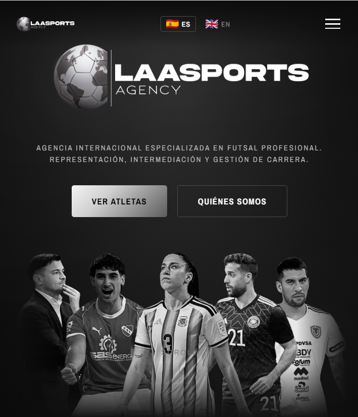 LAA Sports: portada del sitio, agencia internacional especializada en futsal profesional